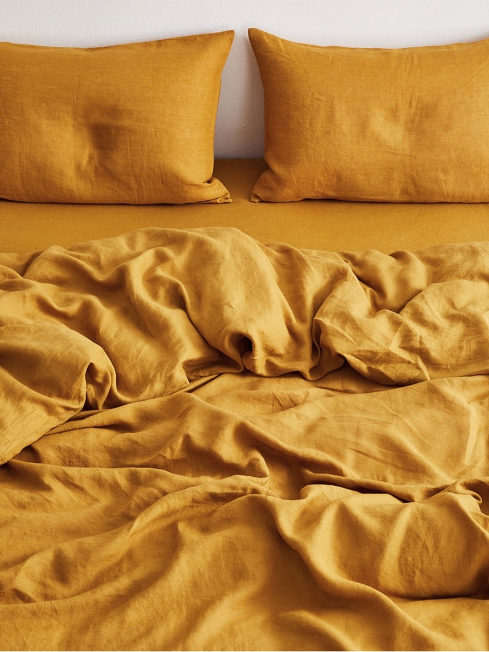 Bed Threads Turmeric French Flax Linen Queen Duvet Cover + King Pillowcases